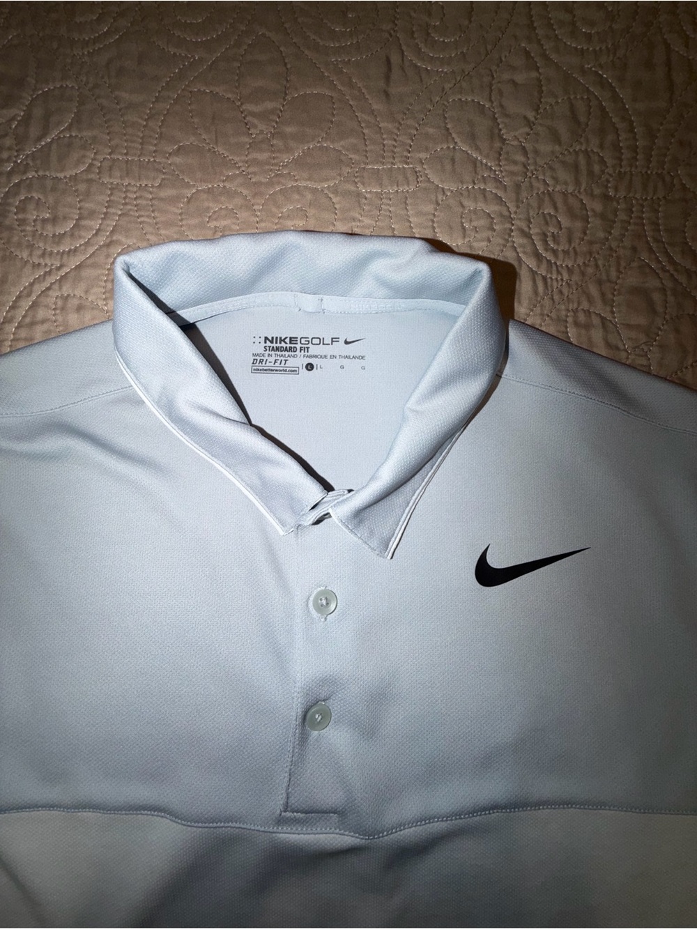 Nike Gray and White Men's Golf Dry-Fit Polo